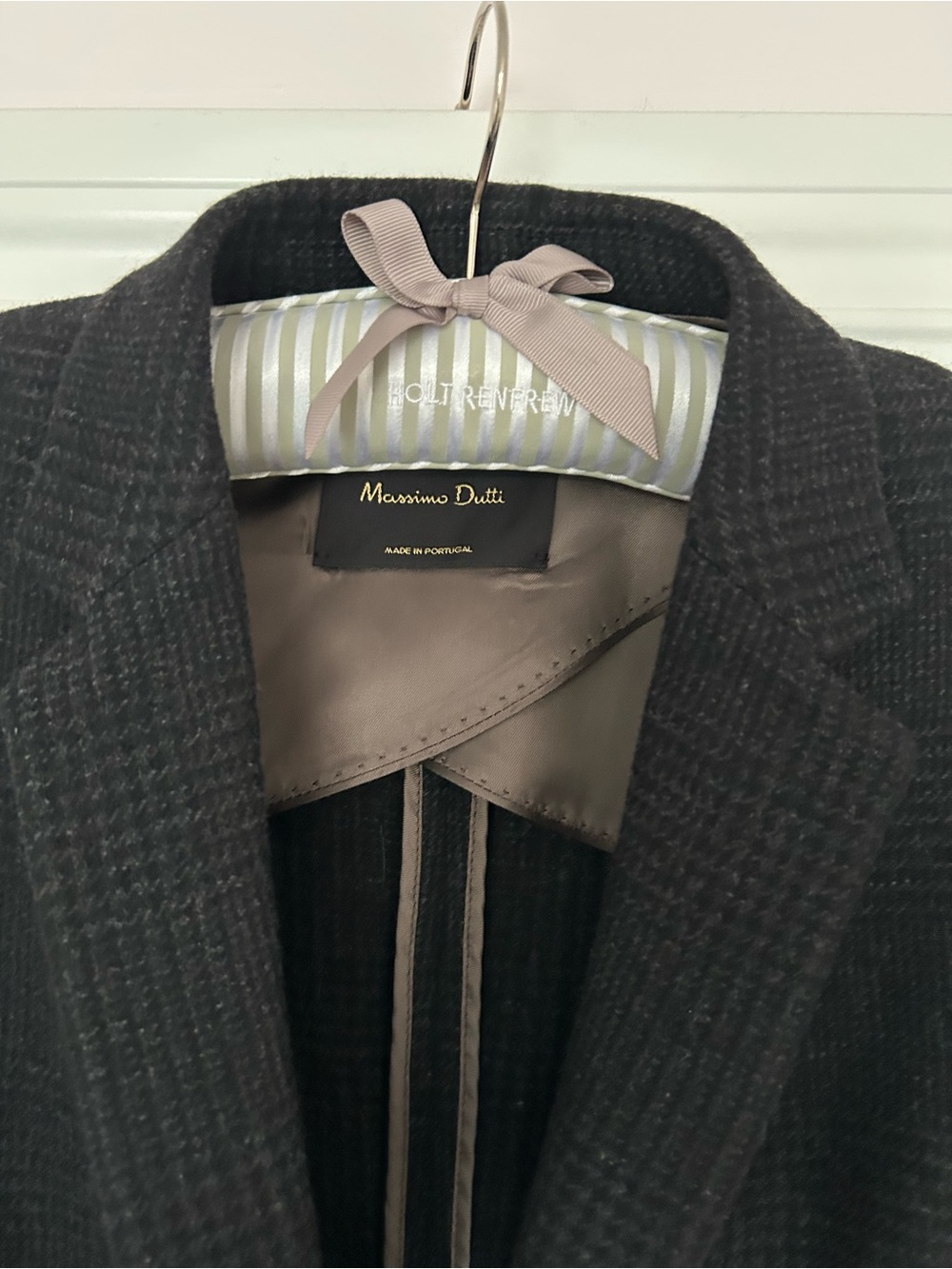 Massimo Dutti Women's Charcoal Plaid Blazer Jacket